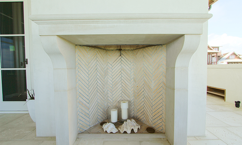 French Designed Indiana Limestone Fireplace at the Beach